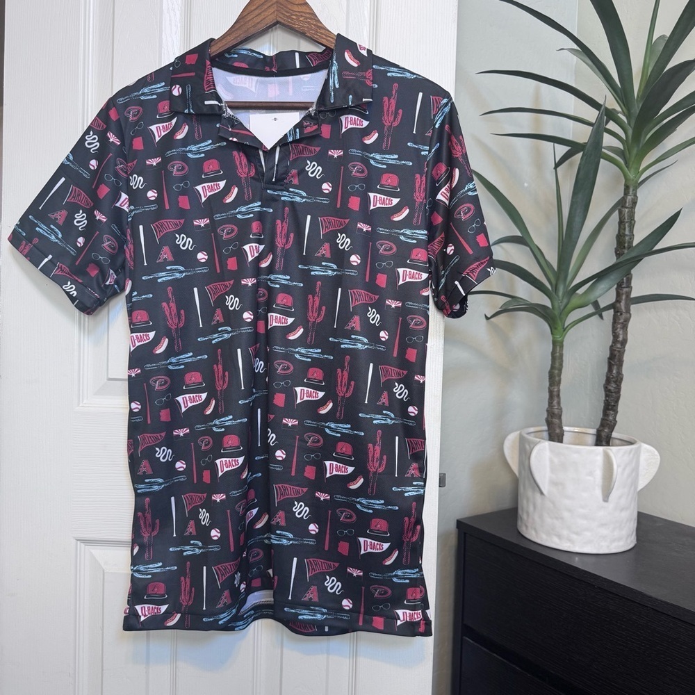 Diamondbacks Button Up Polo Black and Red Baseball Designs Men's Shirt